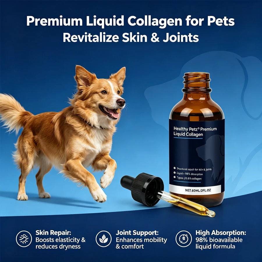 Premium Liquid Collagen Drops for Dogs Promotes Glossy Coat Hip Joint Flexibility Easy-Absorb Hydrolyzed Peptides Eggshell