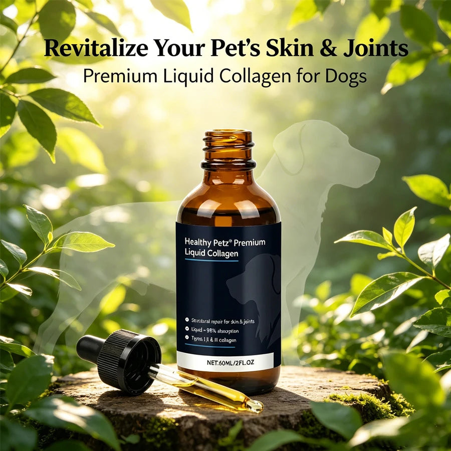 Premium Liquid Collagen Drops for Dogs Promotes Glossy Coat Hip Joint Flexibility Easy-Absorb Hydrolyzed Peptides Eggshell