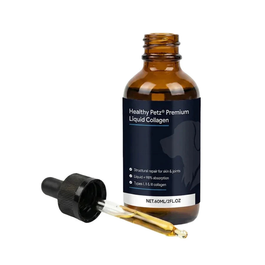 Premium Liquid Collagen Drops for Dogs Promotes Glossy Coat Hip Joint Flexibility Easy-Absorb Hydrolyzed Peptides Eggshell