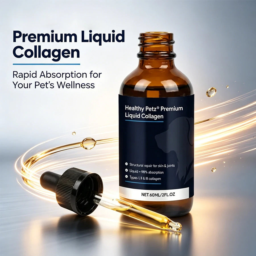 Premium Liquid Collagen Drops for Dogs Promotes Glossy Coat Hip Joint Flexibility Easy-Absorb Hydrolyzed Peptides Eggshell