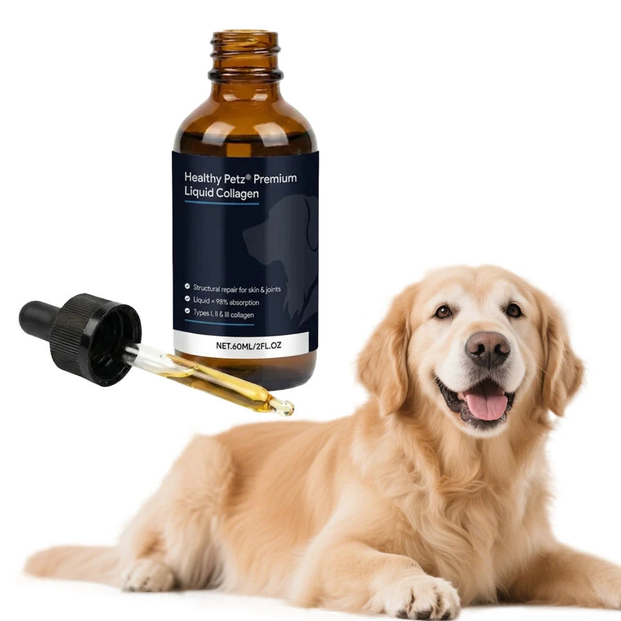 Premium Liquid Collagen Drops for Dogs Promotes Glossy Coat Hip Joint Flexibility Easy-Absorb Hydrolyzed Peptides Eggshell