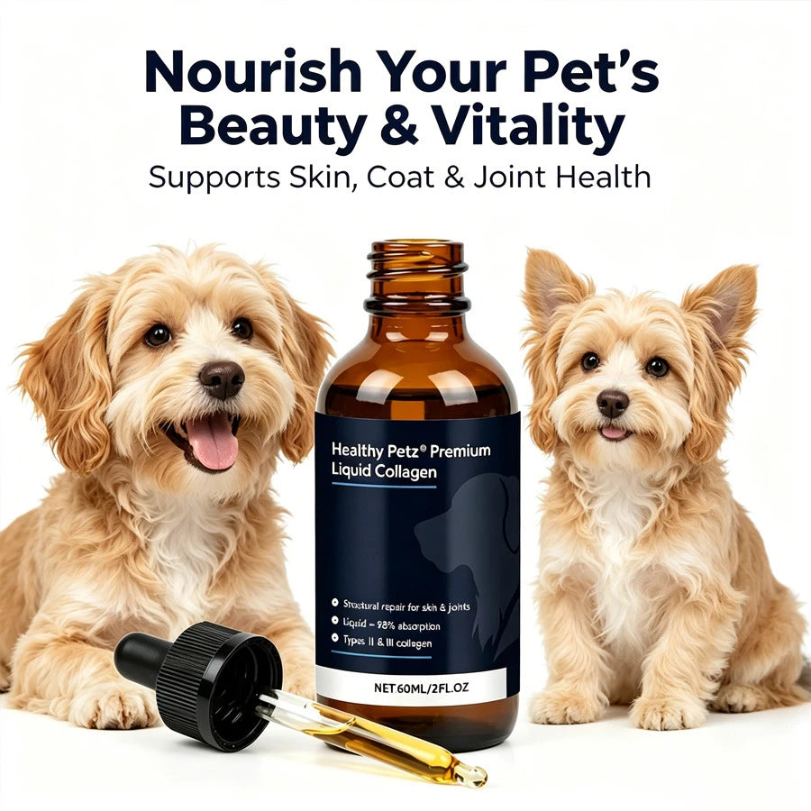 Premium Liquid Collagen Drops for Dogs Promotes Glossy Coat Hip Joint Flexibility Easy-Absorb Hydrolyzed Peptides Eggshell